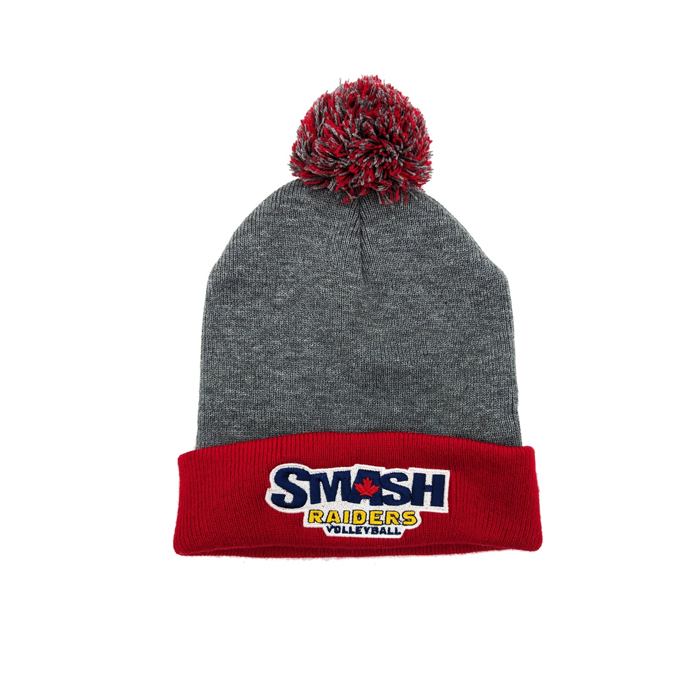 Pom Pom Toque In Red & Grey